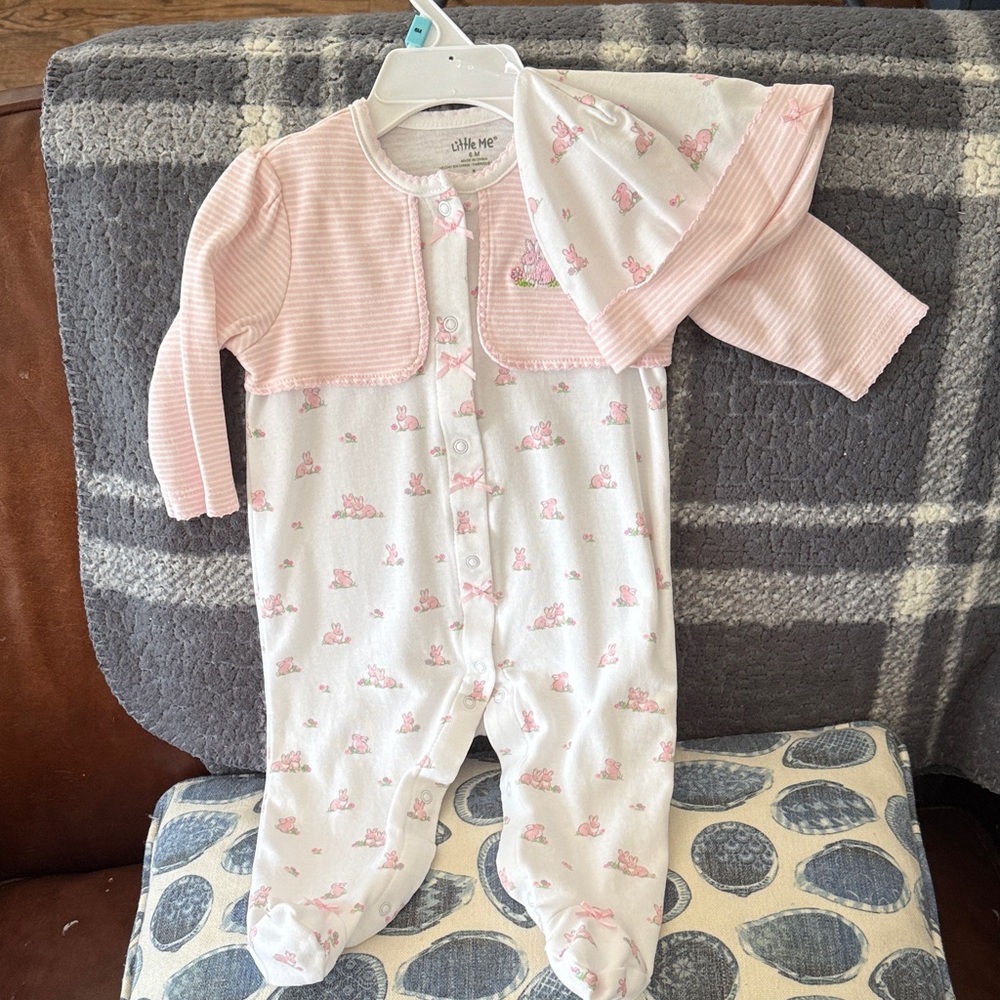 Little Me Pink and White Easter Baby One Piece 6months nwot